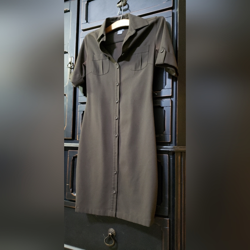 Ann Taylor Dark Brown Button-Front Collared Midi … - image 1